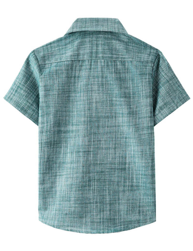 JOGAL Boys Chambray Shirts Short Sleeve Button Down Casual Cotton Woven Shirt with Two Pockets for Kids 6-14 Years DarkGreen 10 - Image 2