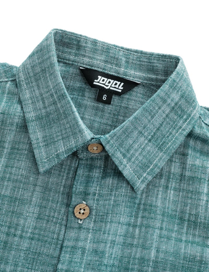 JOGAL Boys Chambray Shirts Short Sleeve Button Down Casual Cotton Woven Shirt with Two Pockets for Kids 6-14 Years DarkGreen 10 - Image 3