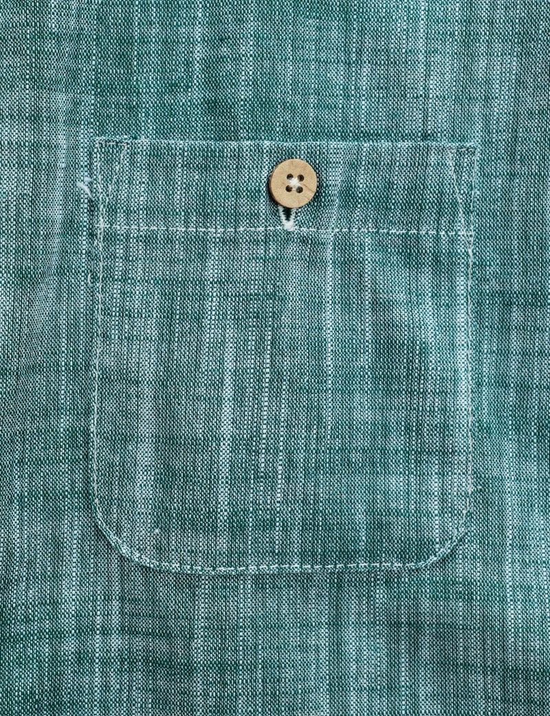 JOGAL Boys Chambray Shirts Short Sleeve Button Down Casual Cotton Woven Shirt with Two Pockets for Kids 6-14 Years DarkGreen 10 - Image 4