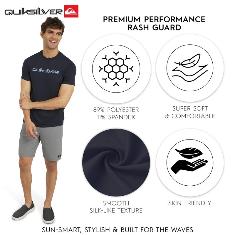 QUIKSILVER قميص واقي من الشمس بأكمام قصيرة للرجال من كويكسيلفر، مقاس عادي، حماية من الأشعة فوق البنفسجية 50، لون أزرق داكن، مقاس كبير جداً - Image 3