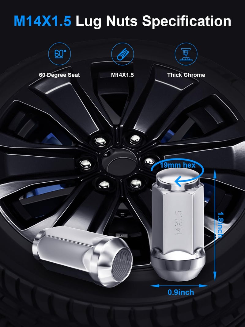 TAGMORE 24pcs M14x1.5 Lug Nuts - Compatible with Chevrolet Colorado/Suburban/Silverado, GMC Express/Yukon/Sierra 1500, Ford F150/Expedition, One-Piece Design Factory Chrome Wheel Lug Nut Set - Image 2