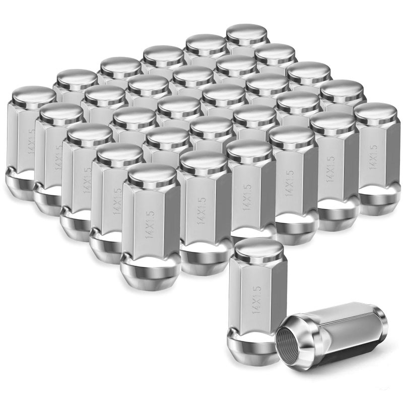 TAGMORE 24pcs M14x1.5 Lug Nuts - Compatible with Chevrolet Colorado/Suburban/Silverado, GMC Express/Yukon/Sierra 1500, Ford F150/Expedition, One-Piece Design Factory Chrome Wheel Lug Nut Set - Image 1