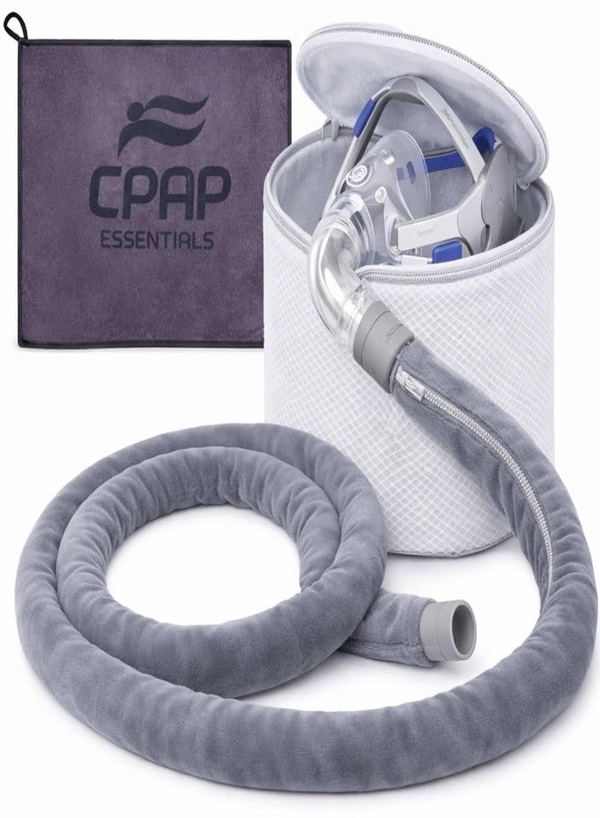 RawRock CPAP Hose Cover Fleece with Mask Holder & Cleaning Towel – Soft Insulated CPAP Tube Cover, Breathable Cylinder Mask Organizer, Reusable Cleaning Cloth (Space Grey - Image 1