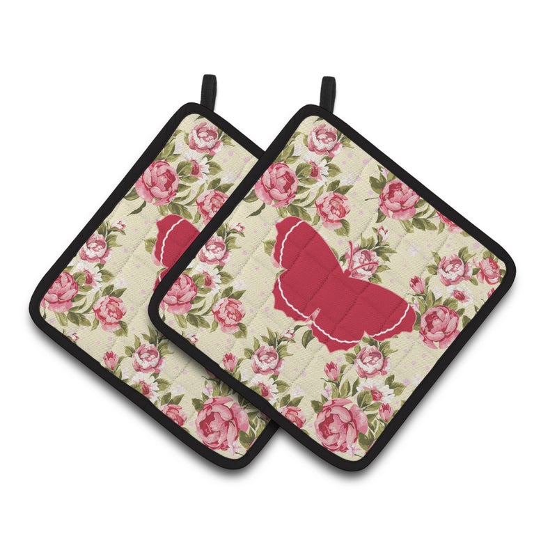 Caroline's Treasures ""Caroline's Treasures Butterfly Shabby Chic Yellow Roses Pair of Pot Holders BB1037-RS-YW-PTHD  7.5HX7.5W  Multicolor"" 