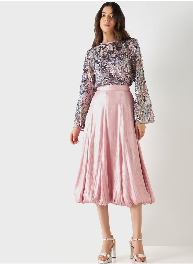 Iconic - Crew Neck Flute Sleeve Embellished Top - Image 1