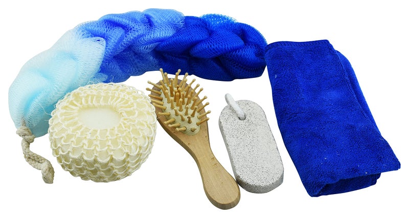 RSAAUD® صندوق هدايا الحب الأزرق مجموعة الحمام والجسم للنساء / الرجال فرك الظهر حجر الخفاف وإسفنجة الجسم مع مشط الشعر - Image 3