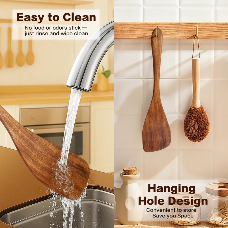 Jillahla Jilla-hla Wooden Spatula Nonstick Turner Acacia Wood, Right Long Handle Flat Frying Spatulas Handmade for Mother Wife Grandma Her Kitchen Gift, Ideal Cookware Utensils for Cooking Eggs, Fish, Pancakes - Image 4