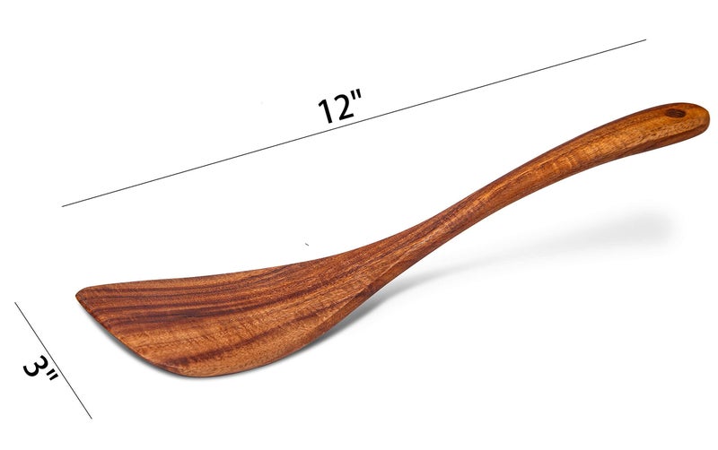 Jillahla Jilla-hla Wooden Spatula Nonstick Turner Acacia Wood, Right Long Handle Flat Frying Spatulas Handmade for Mother Wife Grandma Her Kitchen Gift, Ideal Cookware Utensils for Cooking Eggs, Fish, Pancakes - Image 3