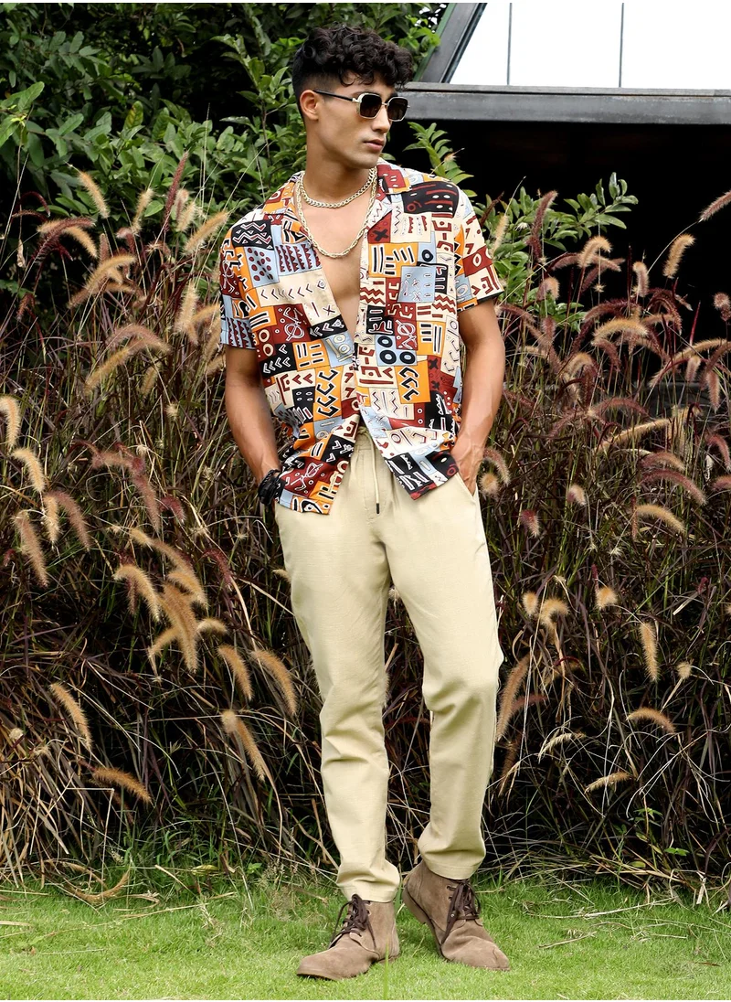 Campus Sutra Men's Multicolour Aztec Print Shirt