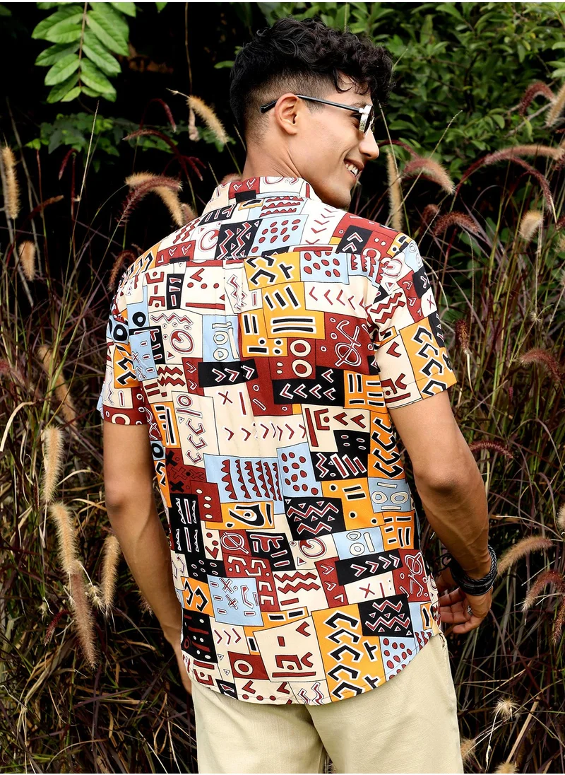 Campus Sutra Men's Multicolour Aztec Print Shirt
