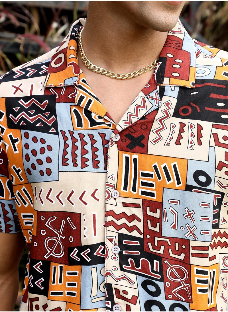 Campus Sutra Men's Multicolour Aztec Print Shirt