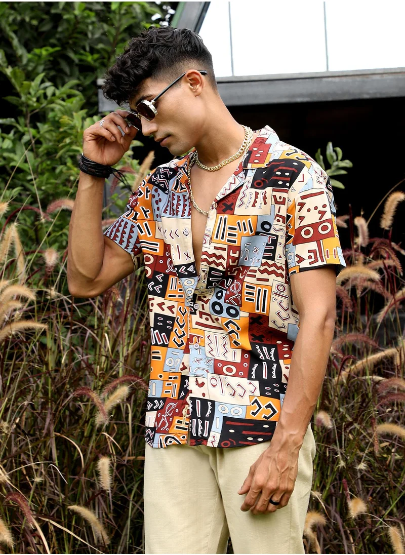 Campus Sutra Men's Multicolour Aztec Print Shirt
