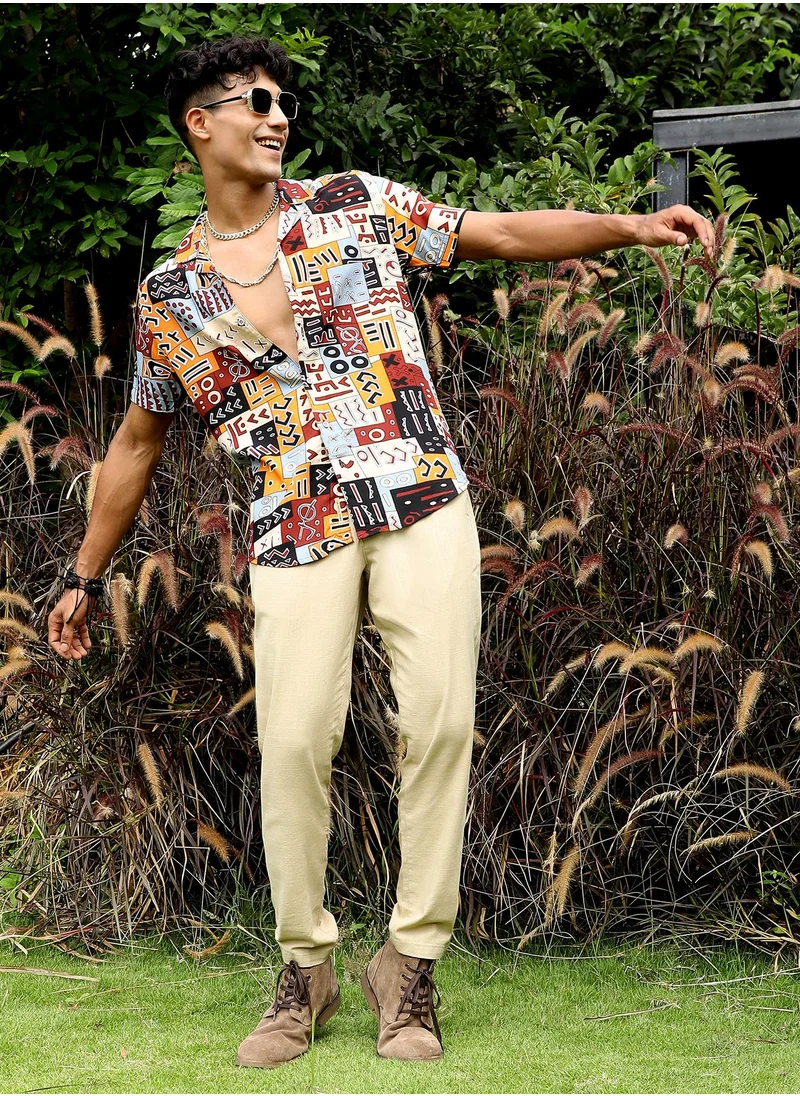 Campus Sutra Men's Multicolour Aztec Print Shirt