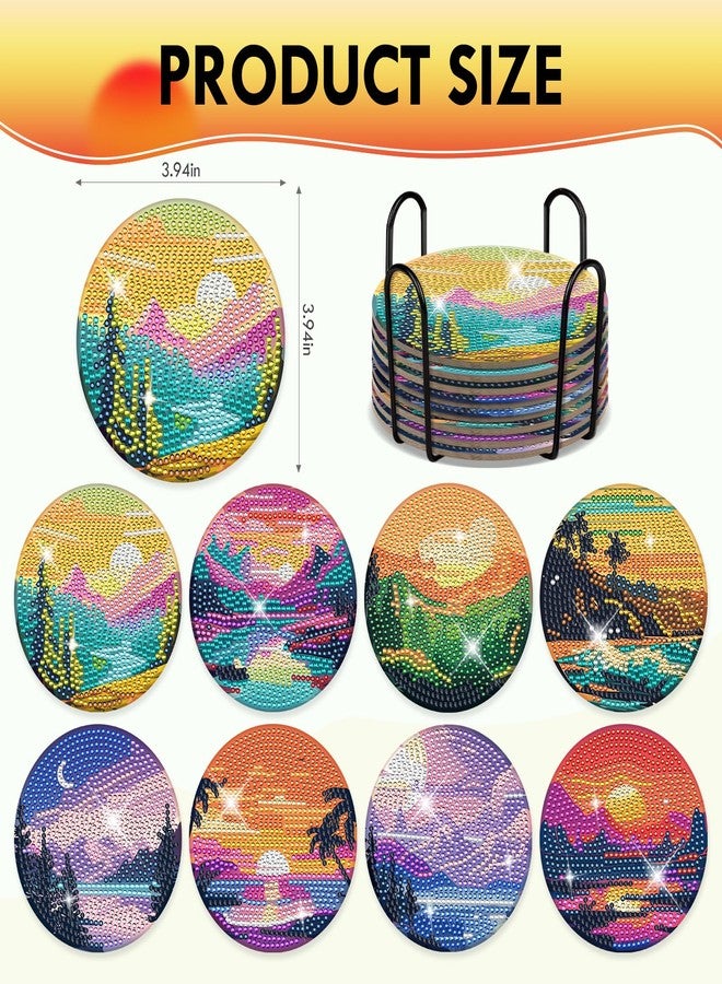 INCOK Diamond Art Painting Coasters Kit - 8 PCS Landscape Diamond Art for Adults DIY Crafts Set with Holder Sunset Sunrise Coasters Table Decor for Adult Beginners - Image 4