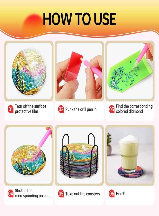 INCOK Diamond Art Painting Coasters Kit - 8 PCS Landscape Diamond Art for Adults DIY Crafts Set with Holder Sunset Sunrise Coasters Table Decor for Adult Beginners - Image 2