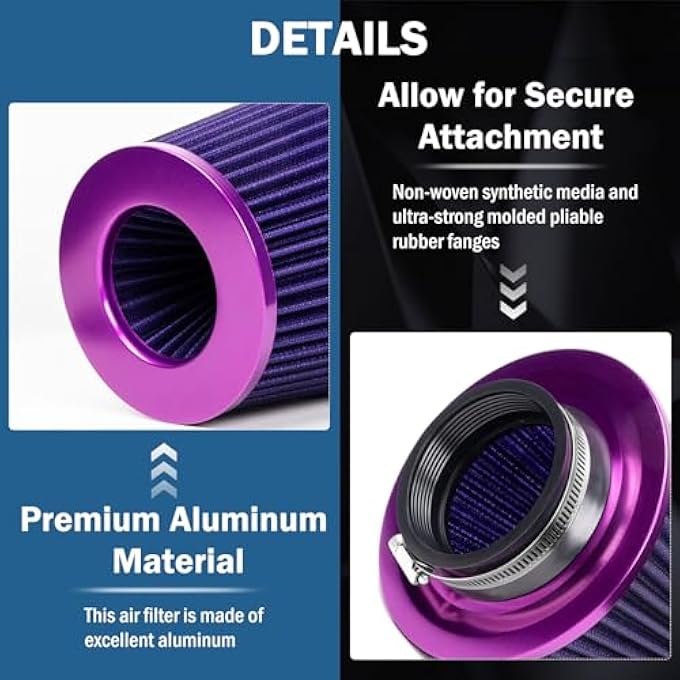 TBYUM Universal Clamp-On Air Intake Filter, High Performance, Washable Filter, Replacement Air Filter, Flange Diameter 3inch/76mm (Purple) - Image 3