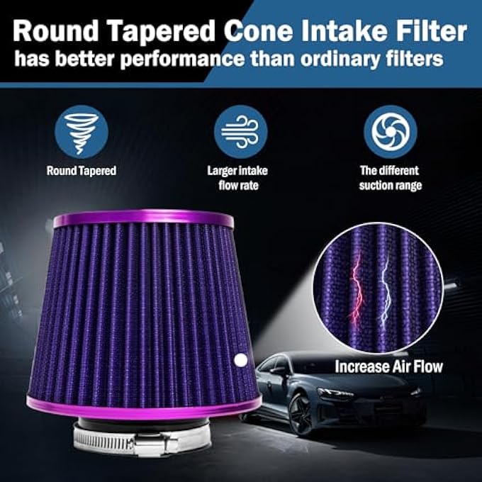 TBYUM Universal Clamp-On Air Intake Filter, High Performance, Washable Filter, Replacement Air Filter, Flange Diameter 3inch/76mm (Purple) - Image 4