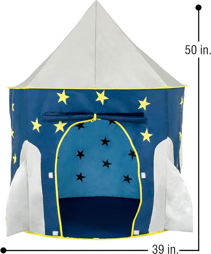 FoxPrint Rocket Ship Tent - Space Themed Pretend Play Tent - Space Play House - Spaceship Tent For Kids - Foldable Pop Up Star Play Tent Blue - Image 2