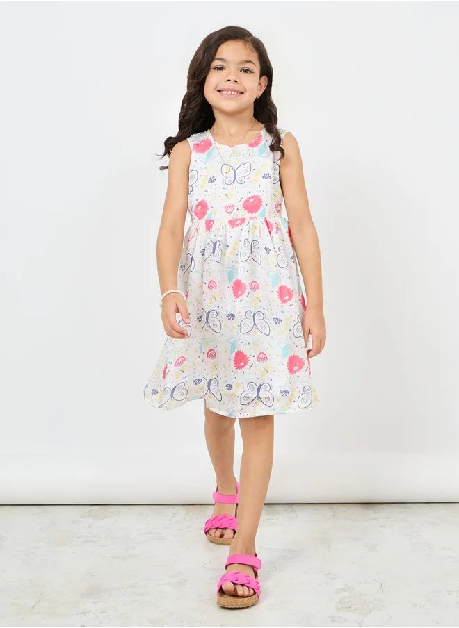 Styli Butterfly Print Sleeveless Dress