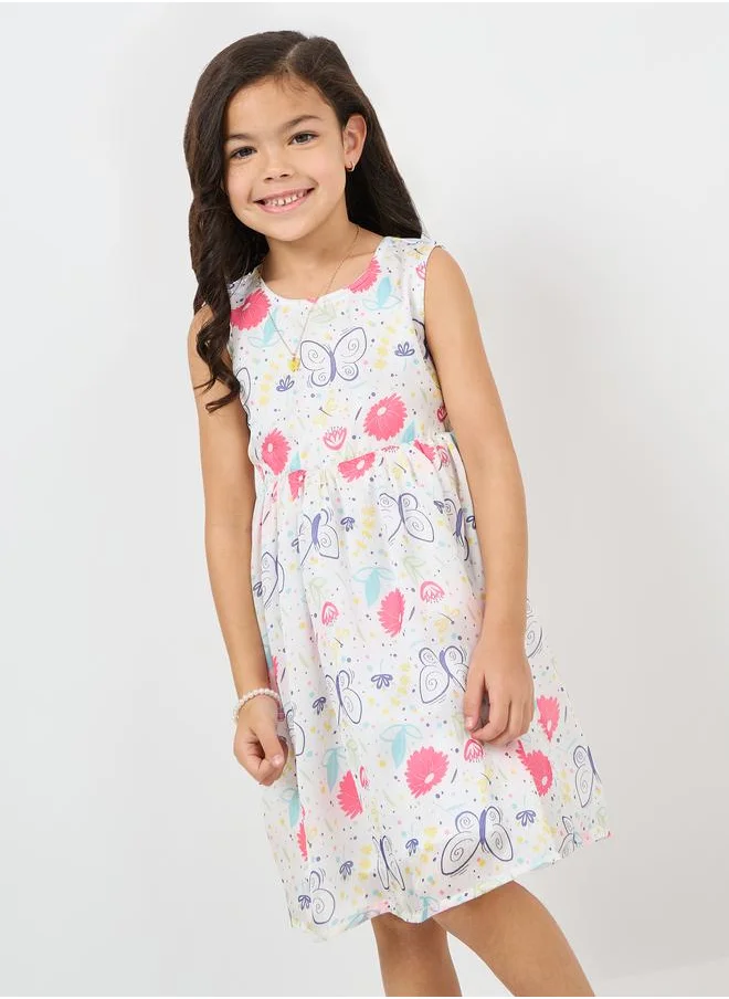 Styli Butterfly Print Sleeveless Dress