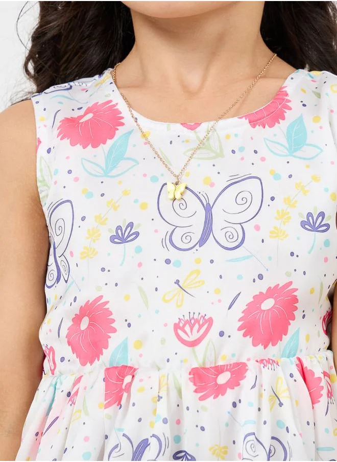 Styli Butterfly Print Sleeveless Dress
