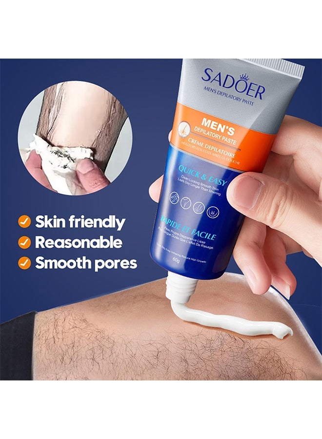 SADOER Men's Depilatory Paste,Face and Body Beard Hair Removal Cream,Effective and Painless Depilatory Cream,Use on Chest,Back,Arm,Leg and Underarm Hair Removal Cream for Men 60g - Image 5