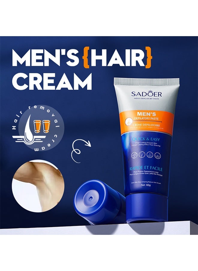 SADOER Men's Depilatory Paste,Face and Body Beard Hair Removal Cream,Effective and Painless Depilatory Cream,Use on Chest,Back,Arm,Leg and Underarm Hair Removal Cream for Men 60g - Image 2