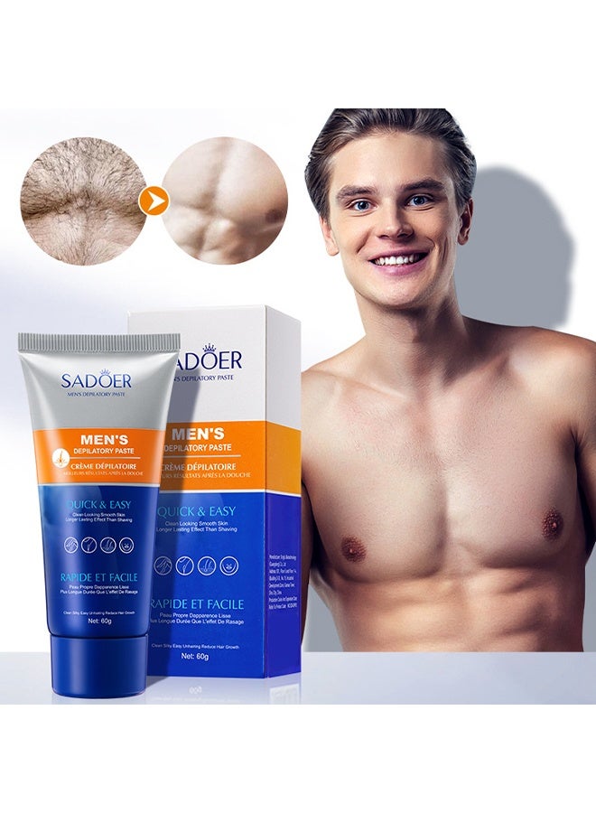 SADOER Men's Depilatory Paste,Face and Body Beard Hair Removal Cream,Effective and Painless Depilatory Cream,Use on Chest,Back,Arm,Leg and Underarm Hair Removal Cream for Men 60g - Image 1