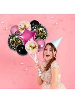 بارتي بروبس بالونات عيد ميلاد من بارتي بروبز للزينة - ١٠ بالونات عيد ميلاد سعيد للبنات | بالونات كونفيتي | بالونات فويل لأعياد الميلاد | بالونات وردية وسوداء لأعياد الميلاد  - Image 5