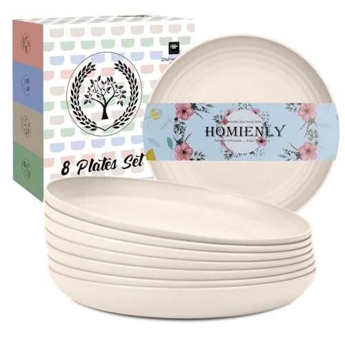 Homienly Wheat Straw Plates 8 PCS Unbreakable Dinner Plates 10 inch Dishwasher Microwave Safe Plastic Plates Reusable Lightweight Roud Plates Plates for Kitchen Dinner OutdoorPicnic Beige - Image 1