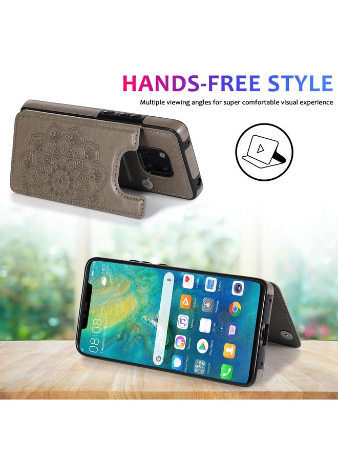 اس-توب جراب لهاتف Huawei Mate 20 Pro بتصميم ماندالا مزدوج الإبزيم مصنوع من مادة البولي يوريثان الحراري والبولي يوريثان الحراري مع فتحات للبطاقات وحامل وإطار للصور - Image 4