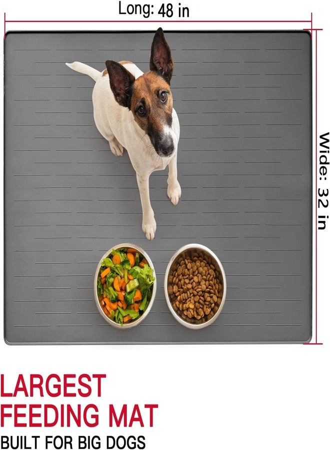 Ultibe 48" x 32" Largest Pet Food Mat, XXXL Silicone Dog Mats for Food and Water, Nonslip Pet Feeding Mats for Floors,Dog Cat Bowl Mat with Raised Edges, Lake Blue - Image 2