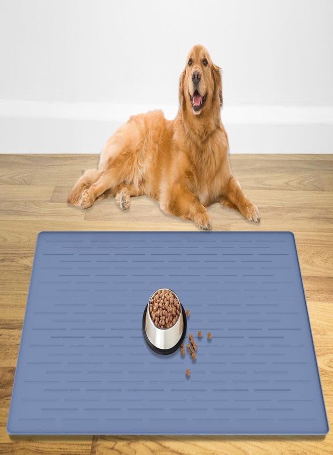 Ultibe 48" x 32" Largest Pet Food Mat, XXXL Silicone Dog Mats for Food and Water, Nonslip Pet Feeding Mats for Floors,Dog Cat Bowl Mat with Raised Edges, Lake Blue - Image 1