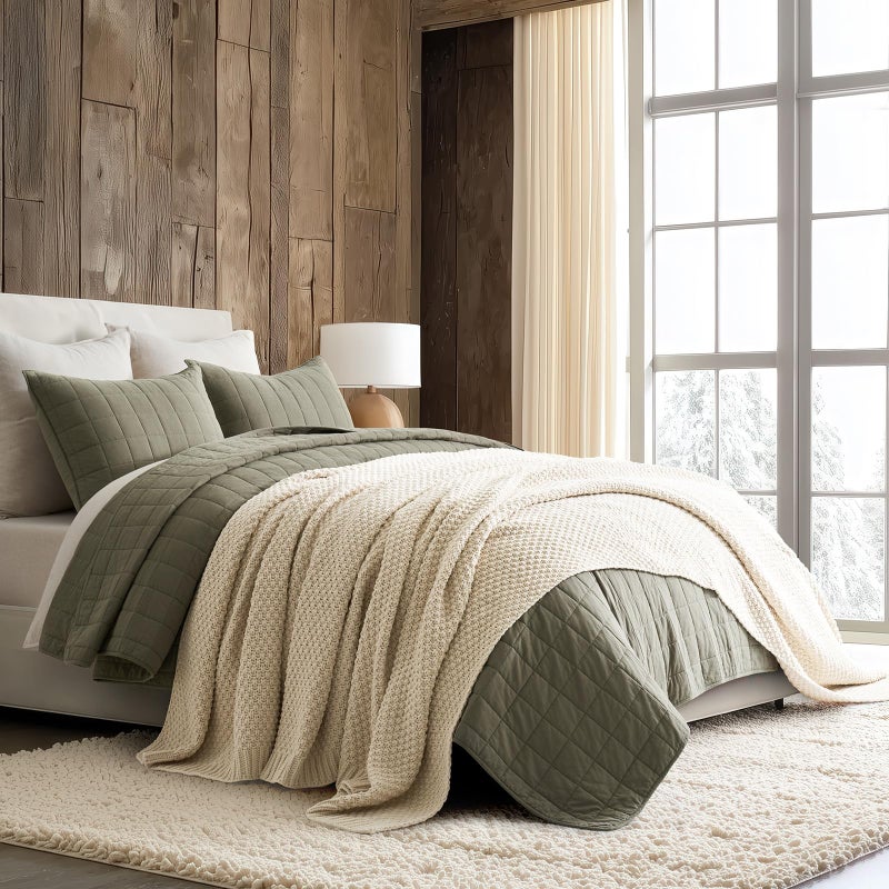 EVERGRACEHOME Chunky Chenille Knit Throw Blanket for Couch, Soft Luxurious Oversized Queen Moss Stitch Blanket for Bed, Cozy Farmhouse Knitted Throw for Sofa, Beige, 90" x 90" - Image 5