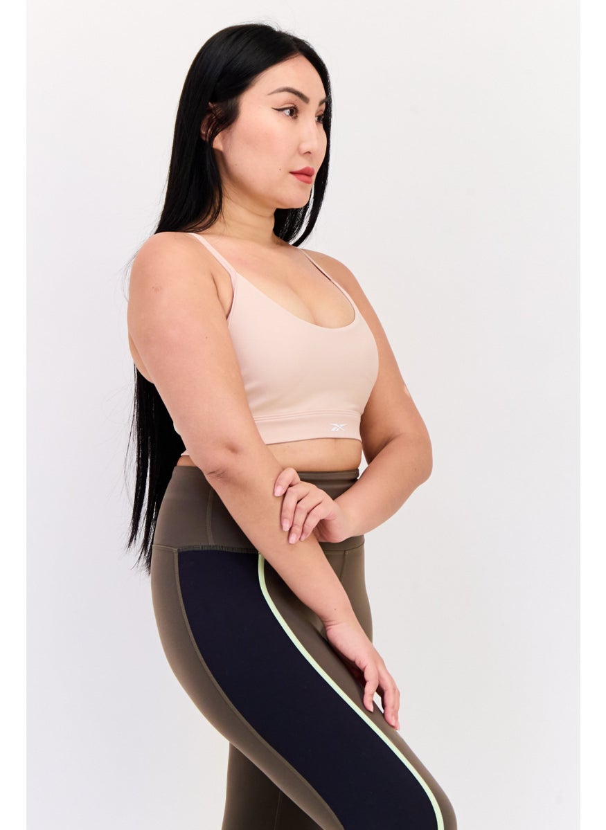 Reebok Women Brand Logo Lightly Padded Sports Bra, Beige  - Image 2