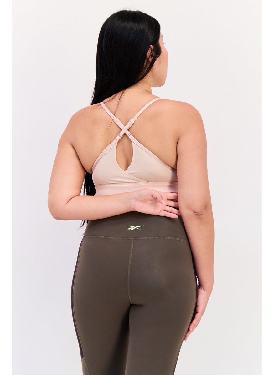 Reebok Women Brand Logo Lightly Padded Sports Bra, Beige  - Image 4