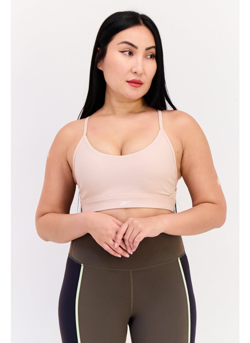 Reebok Women Brand Logo Lightly Padded Sports Bra, Beige  - Image 1