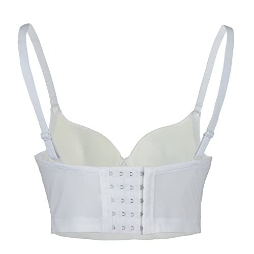ELLACCI Women's Rhinestone Diamond Push up Bustier Crop Top Sexy Punk Corset Bra White Large - Image 2