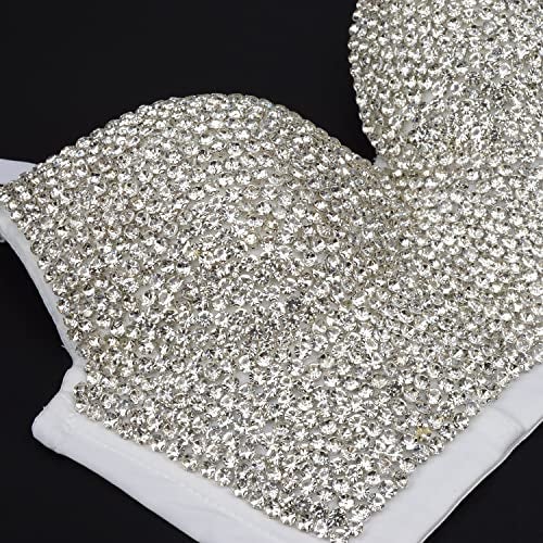 ELLACCI Women's Rhinestone Diamond Push up Bustier Crop Top Sexy Punk Corset Bra White Large - Image 4