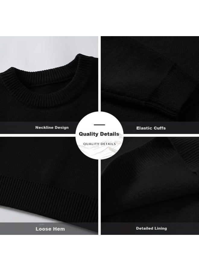Dingfengbaoluo Round Neck Sweater Uni Lazy Style French Spring Loose Fit Base Shirt Lo800 Black M - Image 3