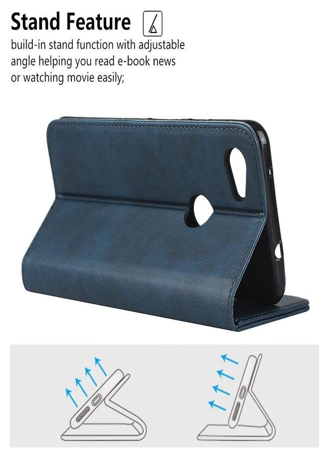 iCoverCase Compatible with Google Pixel 3a Wallet Case with Credit Card Holder, Magnetic Premium PU Leather Kickstand Feature Flip Cover Case (Navy Blue) - Image 5