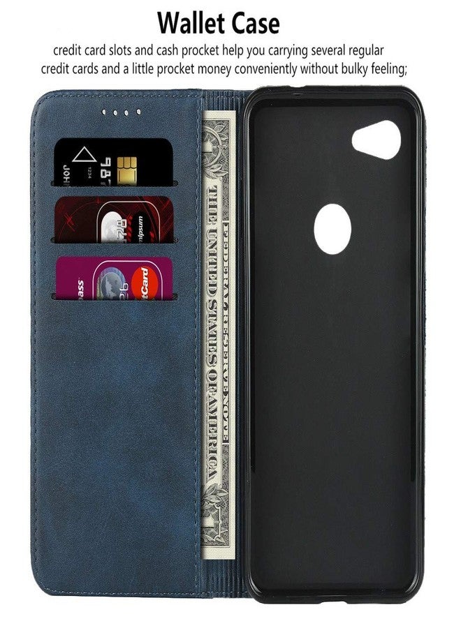 iCoverCase Compatible with Google Pixel 3a Wallet Case with Credit Card Holder, Magnetic Premium PU Leather Kickstand Feature Flip Cover Case (Navy Blue) - Image 3