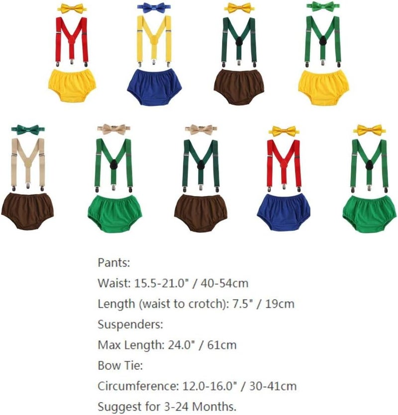 IWEMEK Baby Boys First Birthday Cake Smash Outfits Adjustable Clip Y Back Suspenders Bowtie Bloomers Diaper Cover Clothes Set - Image 4