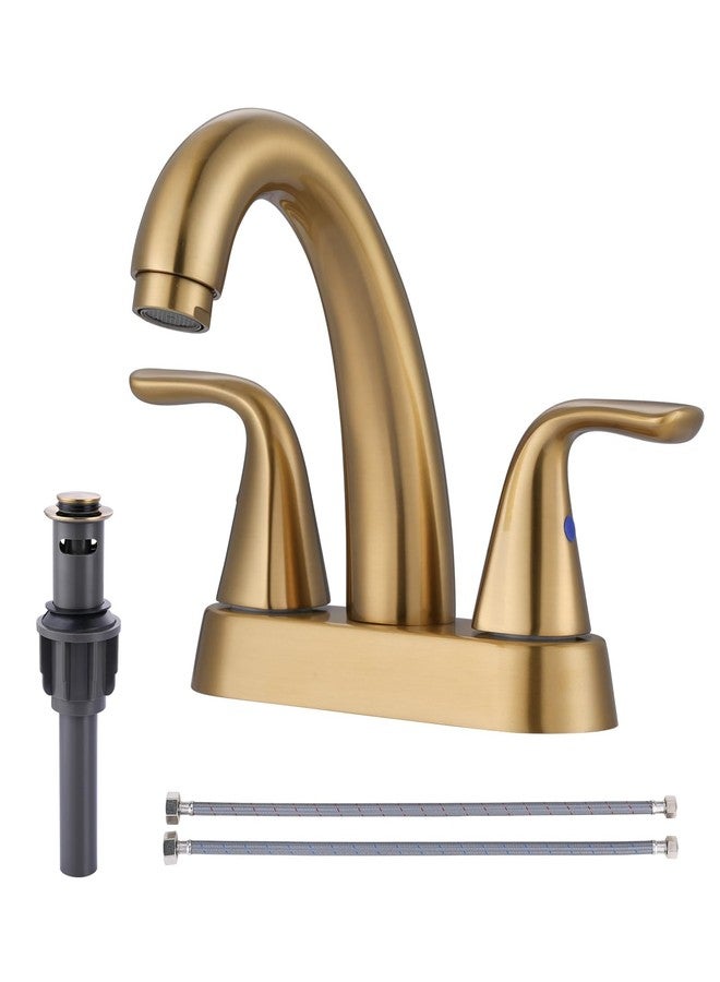 ALEASHA Brushed Gold Bathroom Sink Faucet: ALEASHA 4 Inch Centerset Bathroom Faucet, 2 Handles Washroom Sink Faucets with Pop Up Drain Stopper, RV Lavatory Vanity Faucets with Aesthetic Appeal - Image 1