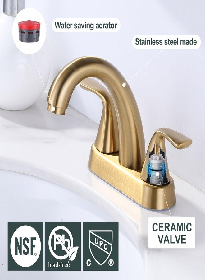 ALEASHA Brushed Gold Bathroom Sink Faucet: ALEASHA 4 Inch Centerset Bathroom Faucet, 2 Handles Washroom Sink Faucets with Pop Up Drain Stopper, RV Lavatory Vanity Faucets with Aesthetic Appeal - Image 5