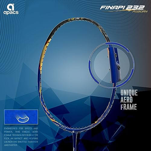 Apacs Finapi 232 Reborn (Unstrung, 42 LBS Mega Tension, World's Toughest Frame) Power Series Badminton Racket | Made with 100% Japanese Ultra Graphite Badminton Racquet with Full Cover (Blue) - Image 2