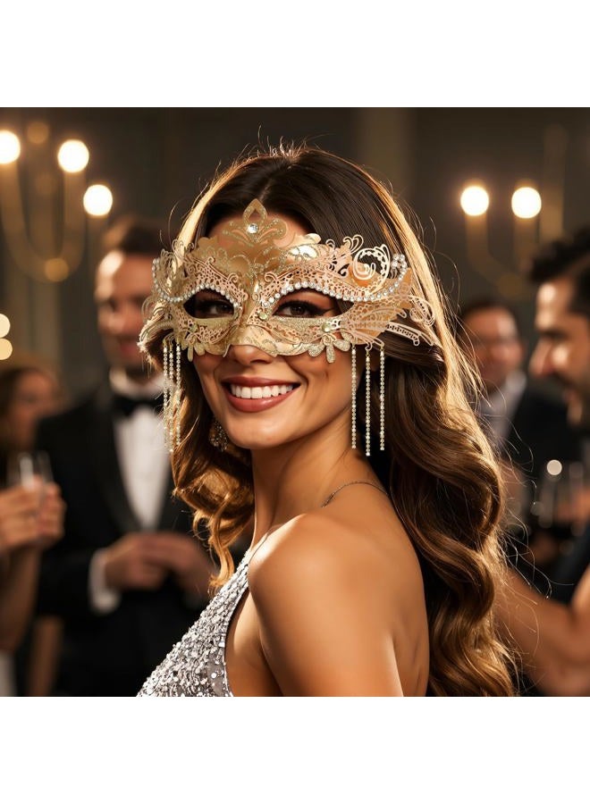 Coddsmz Women Masquerade Mask with Rhinestone Chains Venetian Mask Mardi Gras Decoration for Carnival Party Costume Masks - Image 2