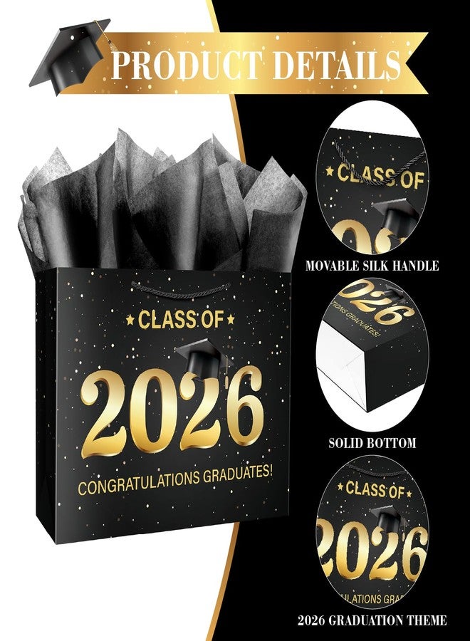 Linelglobal 2026 Graduation Gift Bag with Tissue Paper Large Congrat Grad 15.7" Black - Image 3