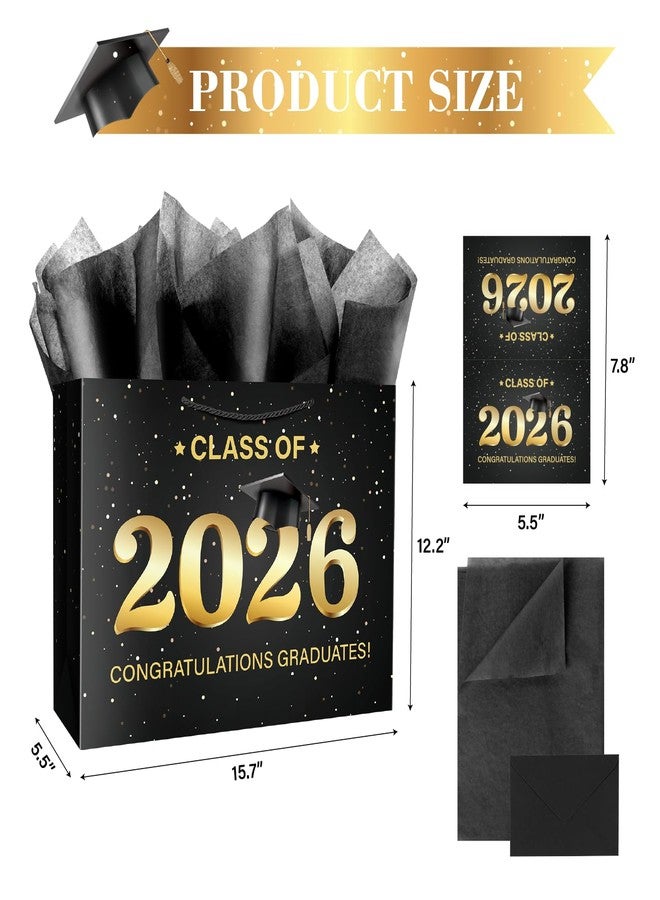 Linelglobal 2026 Graduation Gift Bag with Tissue Paper Large Congrat Grad 15.7" Black - Image 2