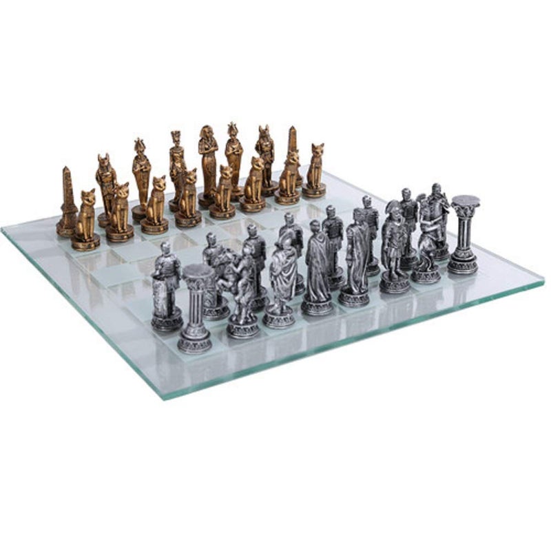 Pacific Giftware Romans Vs Egyptians Chess Set with Glass Board Set - Image 4